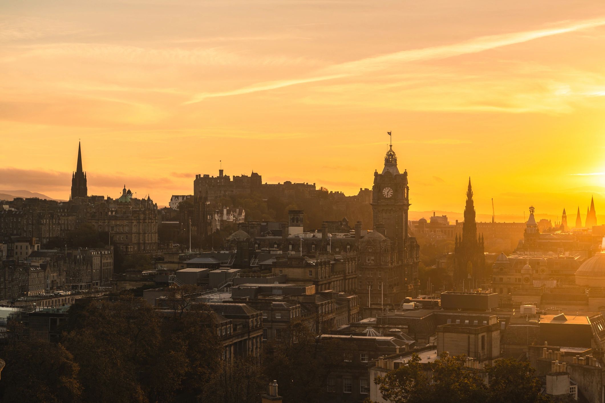 Edinburgh cityscape at sunset