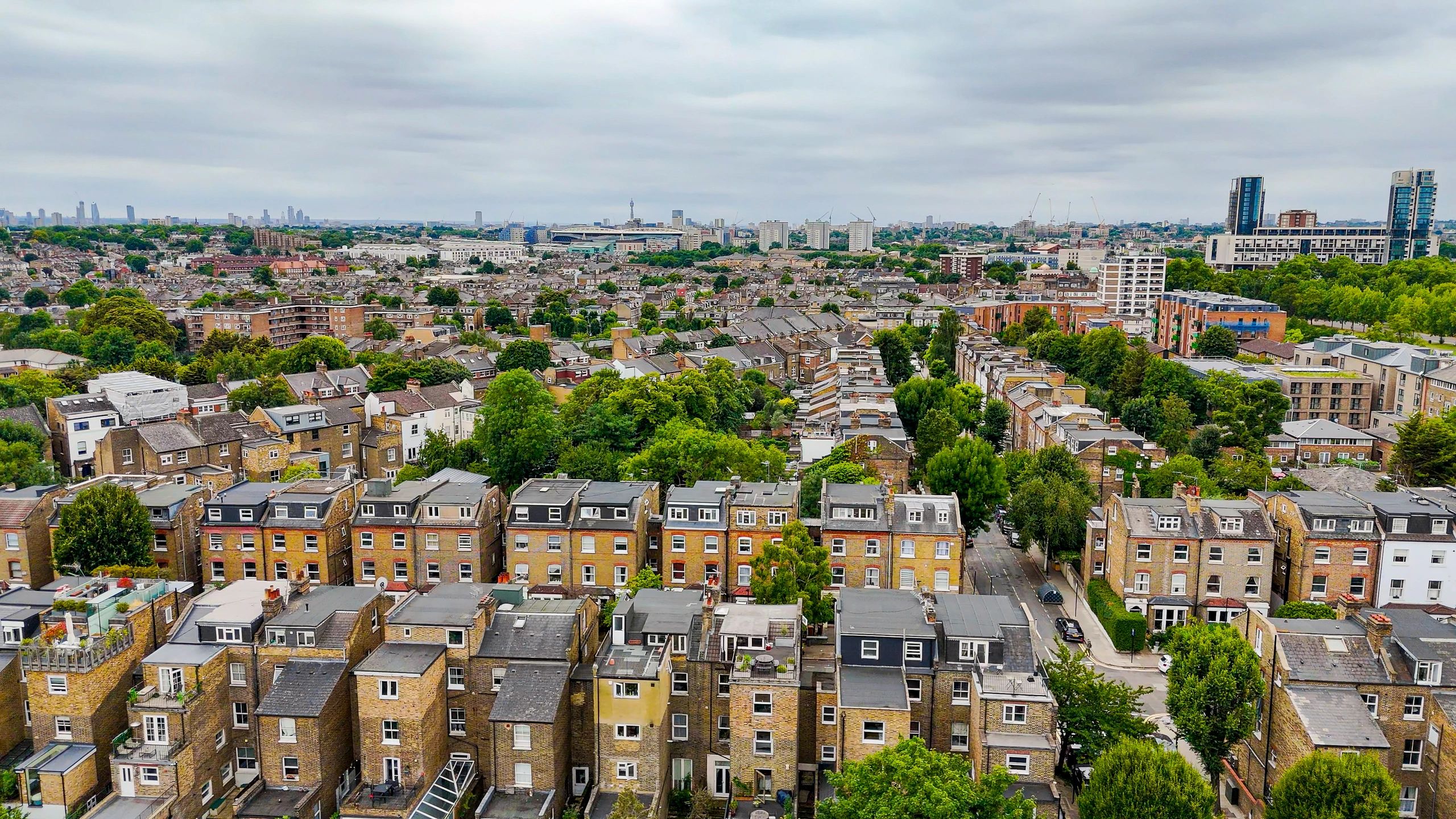 Aerial view of North London residential neighborhoods