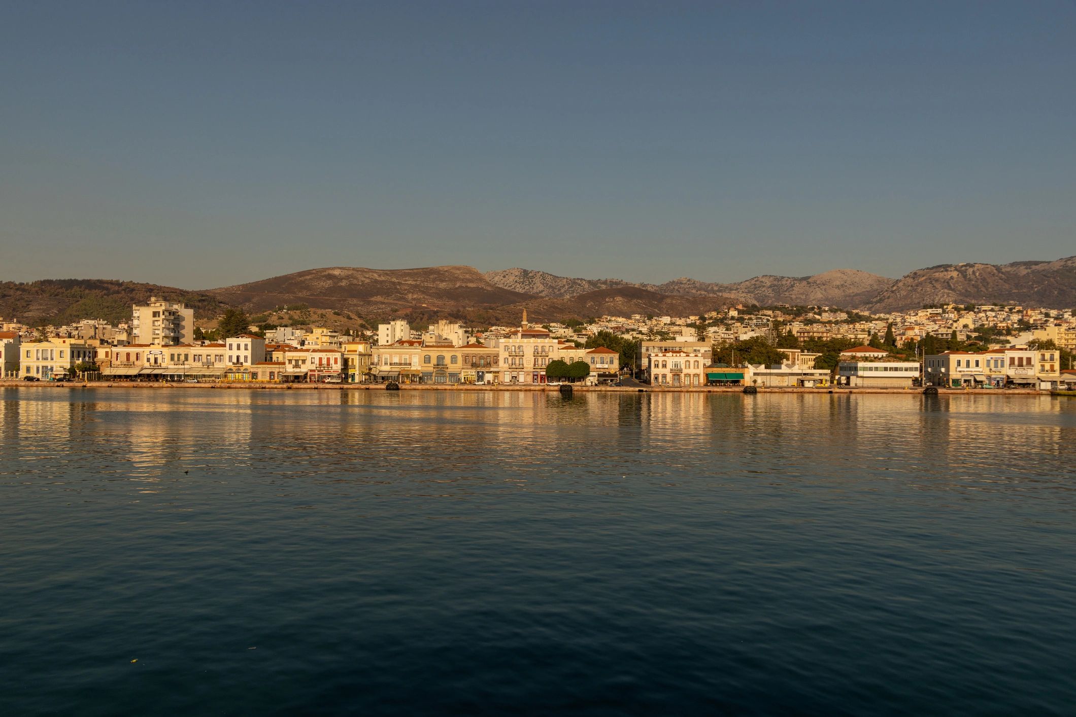 Sunrise over Chios harbor in Greece