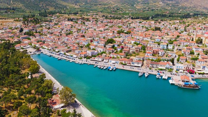 Harbor view of Galaxidi town in Greece